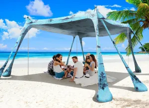 Beach Tent Canopy Pop Up Shade 10x10ft Sun Shelter Portable Family UPF50  with 8 Sandbags-2 Sand Shovel-4 Aluminum Poles-Ground Pegs-Carrying Bag for Outdoor Camping Fishing Backyard Picnic