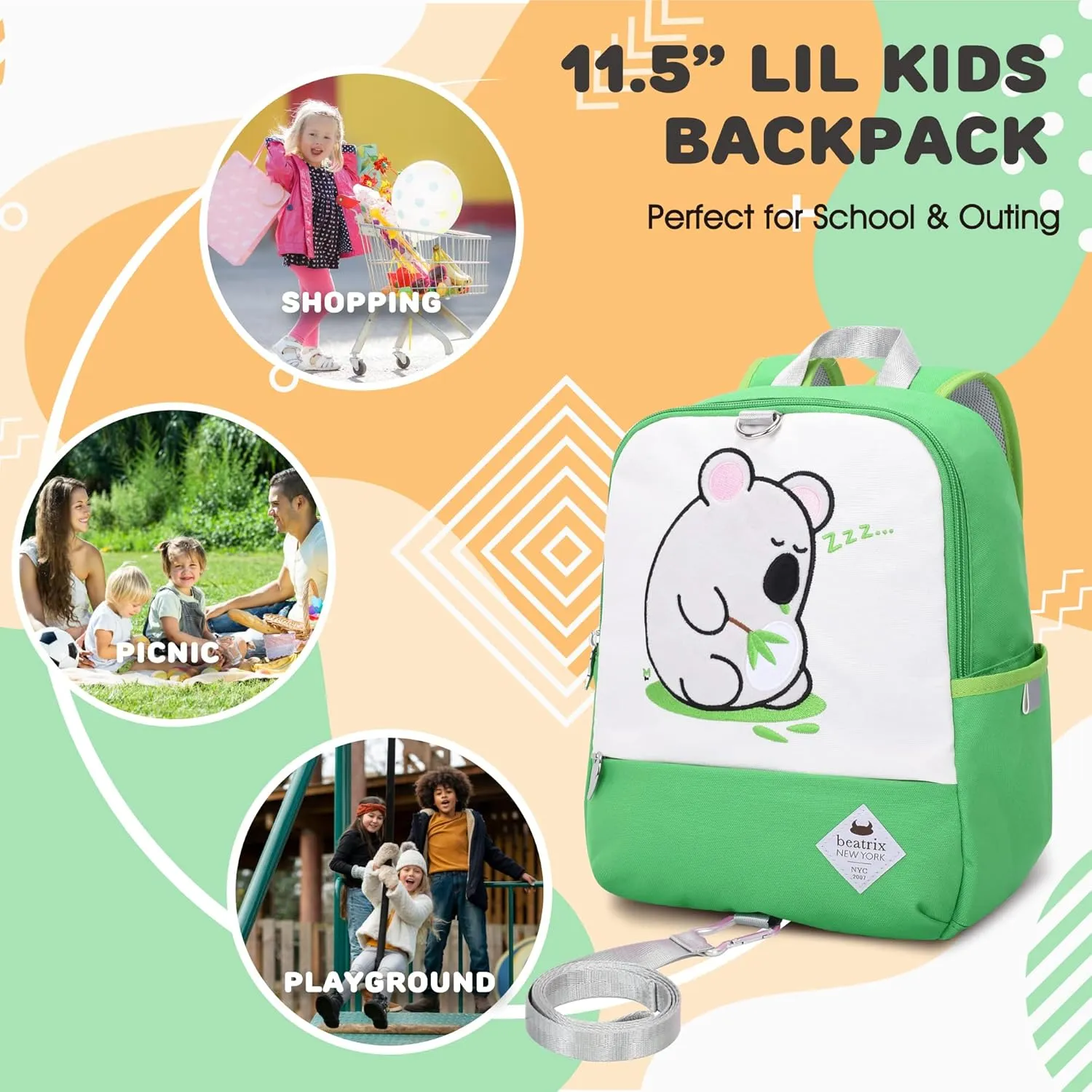 Beatrix New York - Toddler & Kids 11.5" Backpack Bag with Removable Leash for Girls & Boys Unisex (KOALA), Ideal for Preschool & Kindergarten Back to School