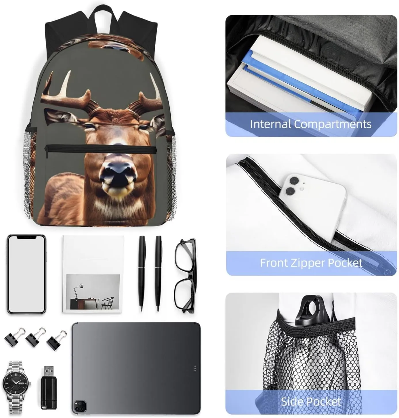 Beauty Deer Print Backpack For Women Men, Laptop Bookbag,Lightweight Casual Travel Daypack