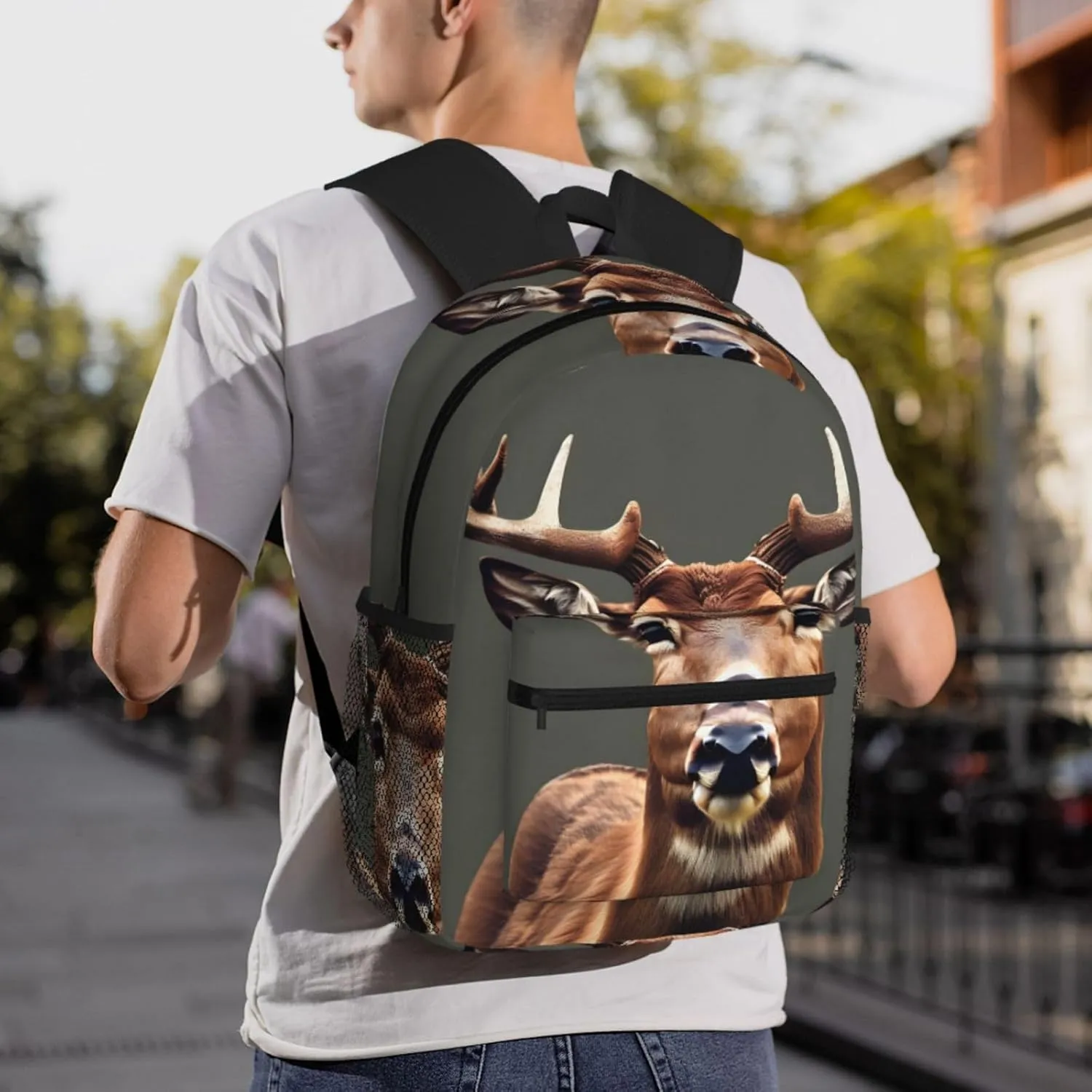 Beauty Deer Print Backpack For Women Men, Laptop Bookbag,Lightweight Casual Travel Daypack