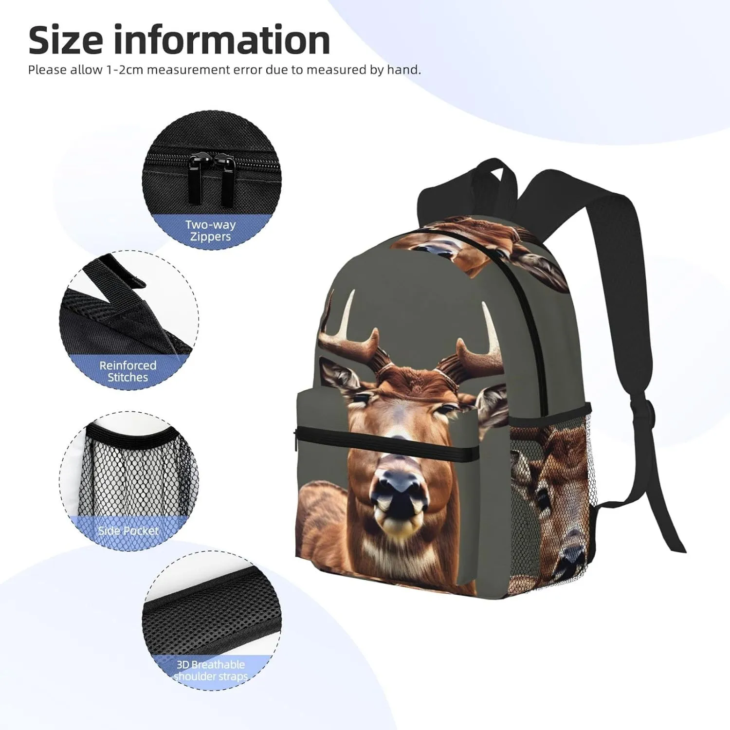 Beauty Deer Print Backpack For Women Men, Laptop Bookbag,Lightweight Casual Travel Daypack