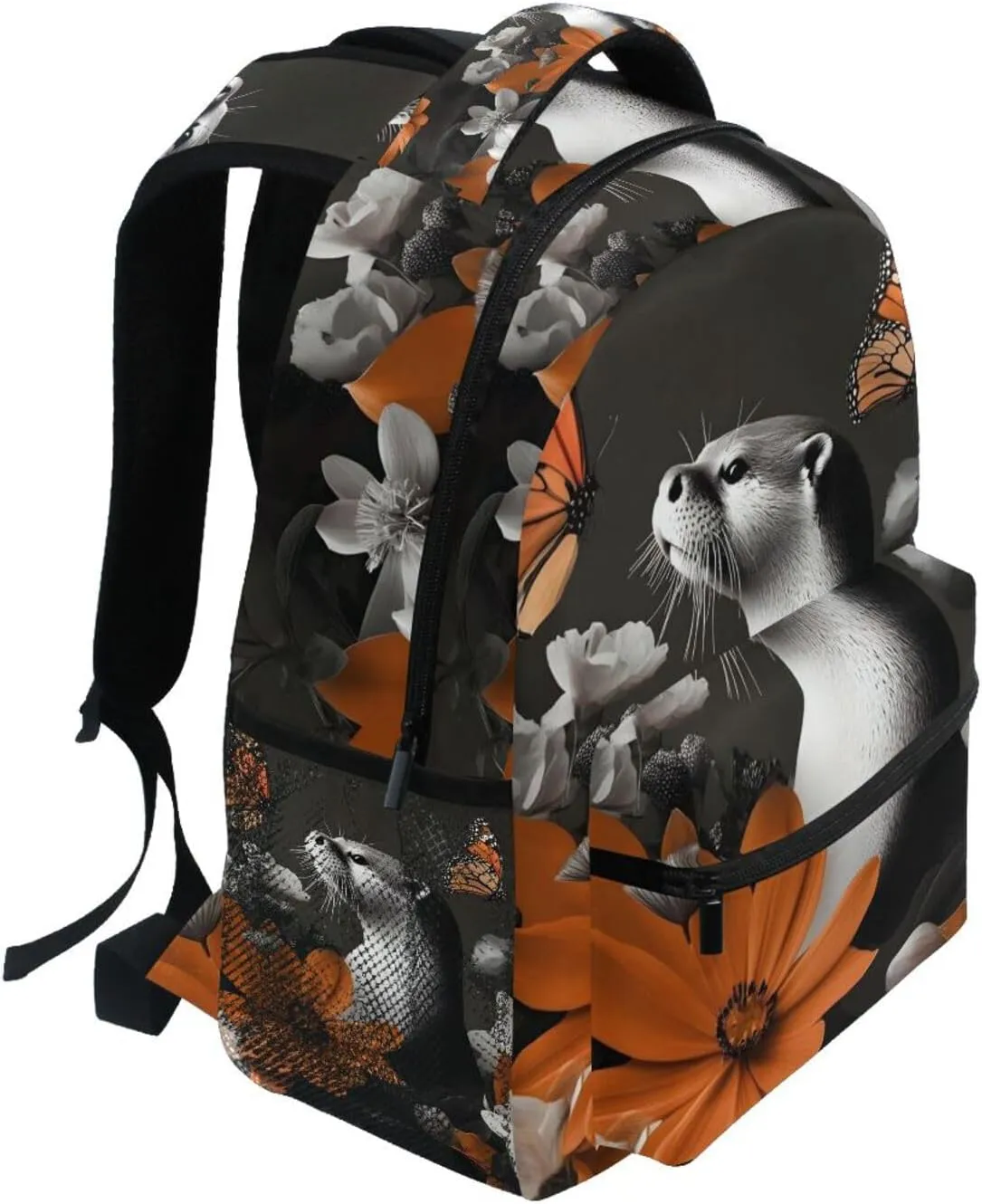 Beaver Flowers Butterfly Backpack Daypack Shoulder Bag Book Bag Lightweight Back Pack 12 ×16.9 Inches