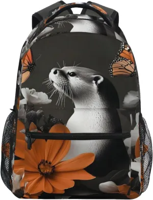Beaver Flowers Butterfly Backpack Daypack Shoulder Bag Book Bag Lightweight Back Pack 12 ×16.9 Inches