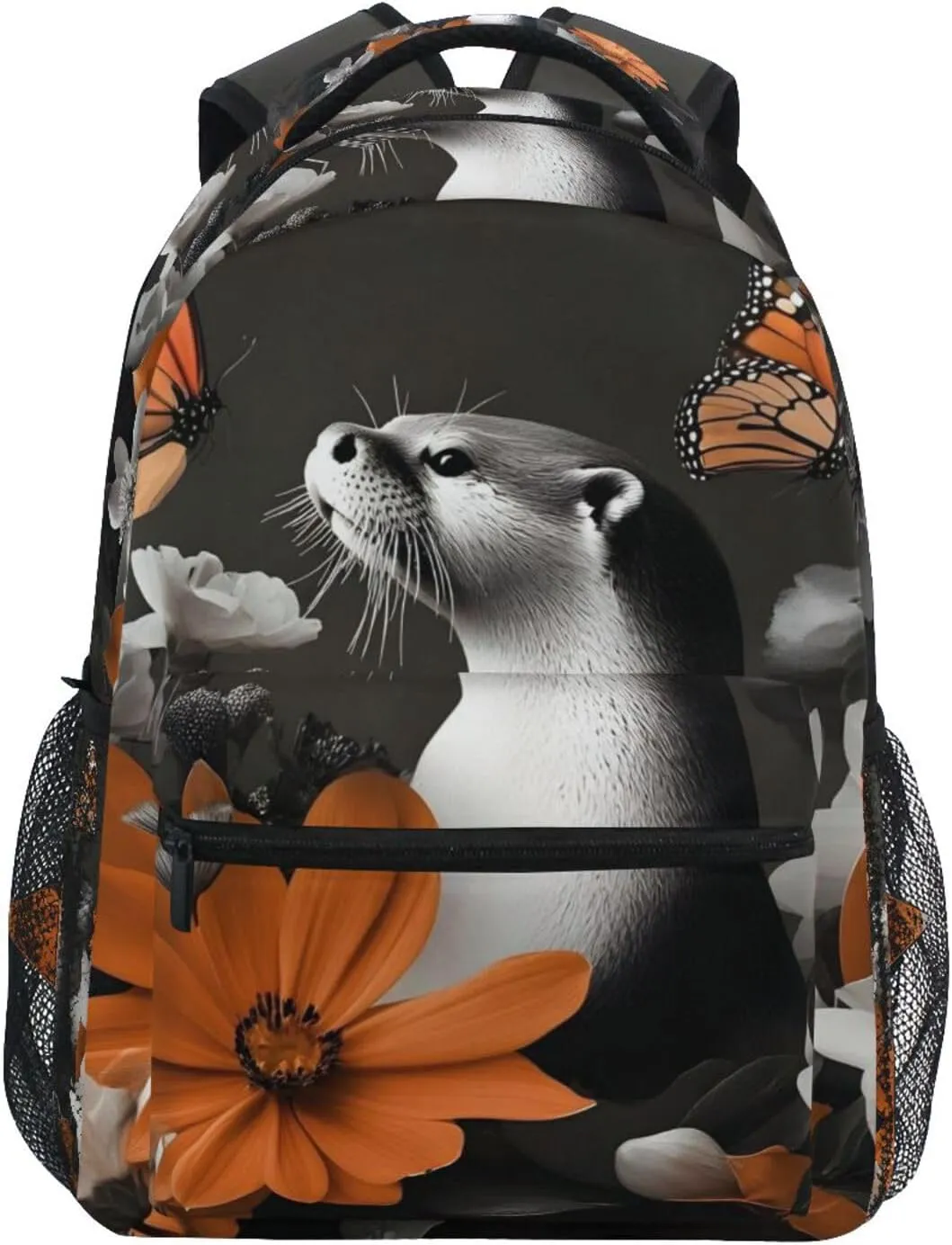 Beaver Flowers Butterfly Backpack Daypack Shoulder Bag Book Bag Lightweight Back Pack 12 ×16.9 Inches