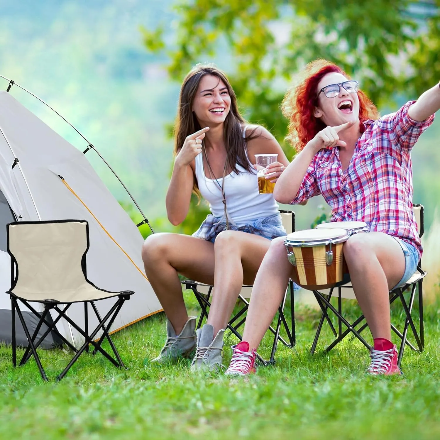 Beige Camping Chair for Adults Folding Chair Foldable Chairs Hunting Chairs for Barbeques