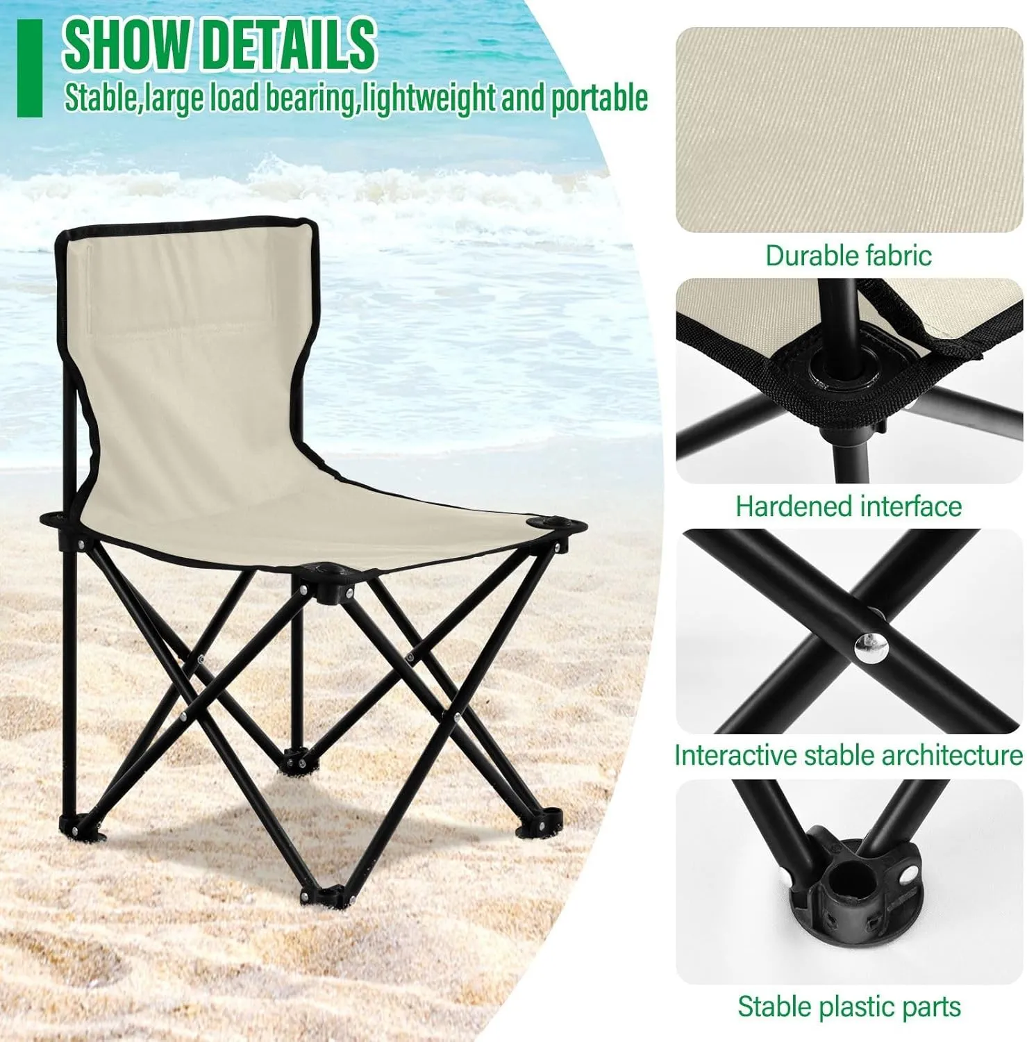 Beige Camping Chair for Adults Folding Chair Foldable Chairs Hunting Chairs for Barbeques