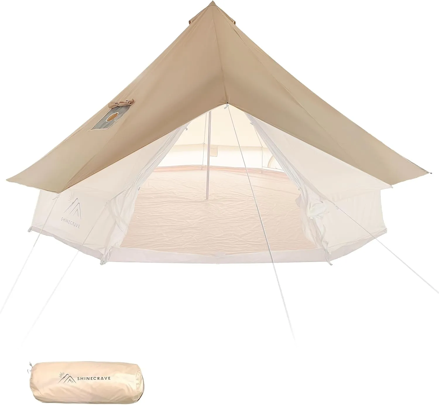 Bell Tent Rain Cover with Stove Jack and Roof Vents for Camping,Waterproof,PU5000,Glamping Bell Tent Rain Fly with Stove Jack,4 Season,(Beige, for 16.5ft(5m) Size)
