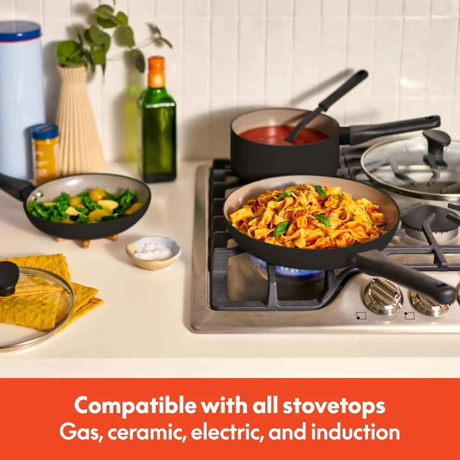 bella 21 Piece Kitchen Set with EverGood™ Ceramic Nonstick Coating​, Dishwasher & Oven Safe, All Stovetops Compatible, Tempered Glass Lids & Cool Touch Handles, Black