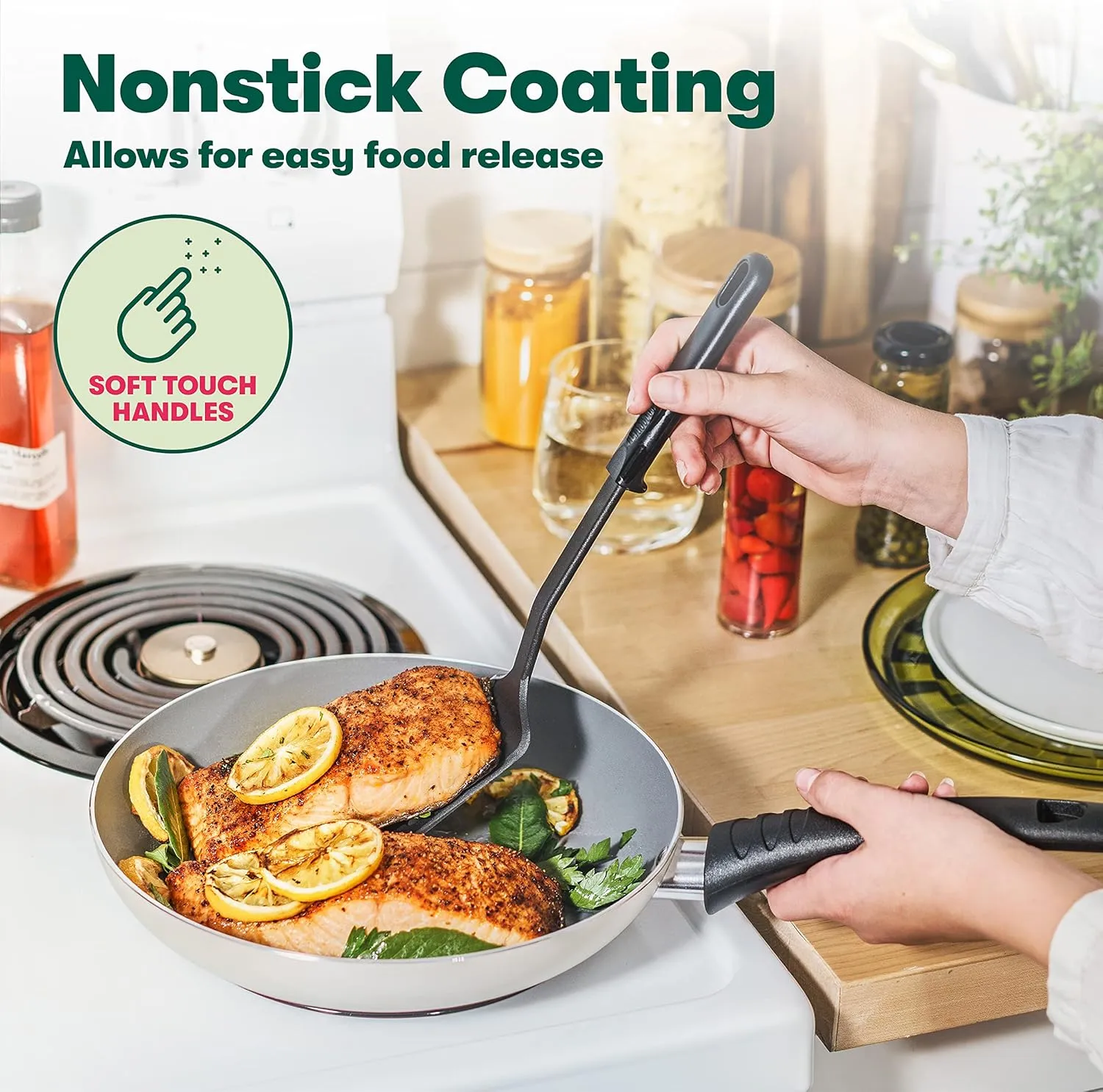 bella Nonstick Cookware Set with Glass Lids - Aluminum Bakeware, Pots and Pans, Storage Bowls & Utensils, Compatible with All Stovetops, 21 Piece, White