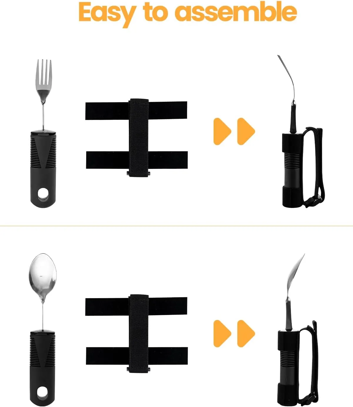Bendable Adaptive Utensils for Elderly, Disabled People, Parkinson’s, Arthritis, Hand Tremors, Weak Hand Grip & Handicapped, Arthritic Hands-Non Slip Handles (2Count-Black Bendable)