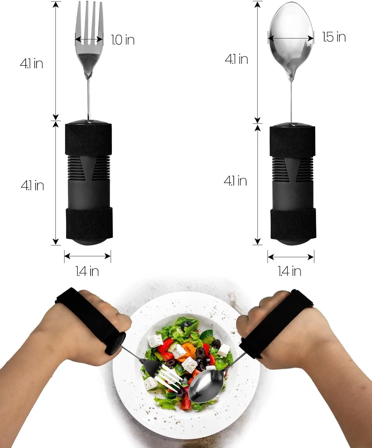 Bendable Adaptive Utensils for Elderly, Disabled People, Parkinson’s, Arthritis, Hand Tremors, Weak Hand Grip & Handicapped, Arthritic Hands-Non Slip Handles (2Count-Black Bendable)