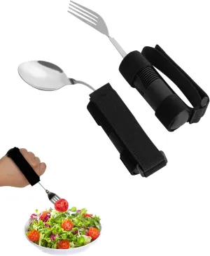 Bendable Adaptive Utensils for Elderly, Disabled People, Parkinson’s, Arthritis, Hand Tremors, Weak Hand Grip & Handicapped, Arthritic Hands-Non Slip Handles (2Count-Black Bendable)