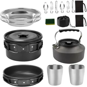 BESPORTBLE Camping Cooking Set Portable 2-3 Person Outdoor Cookware Silverware Mess Kit Griddle