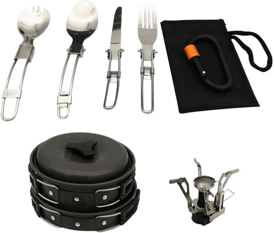 BESPORTBLE Stainless Steel Portable Camping Pot Set 1-2 Person Outdoor Cooking Equipment Compact Backpacking Gear for Hiking Camping