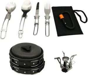 BESPORTBLE Stainless Steel Portable Camping Pot Set 1-2 Person Outdoor Cooking Equipment Compact Backpacking Gear for Hiking Camping