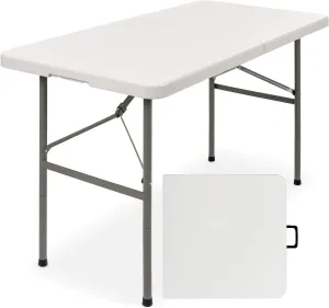 Best Choice Products 4ft Plastic Folding Table, Indoor Outdoor Heavy Duty Portable w/Handle, Lock for Picnic, Party, Camping - White