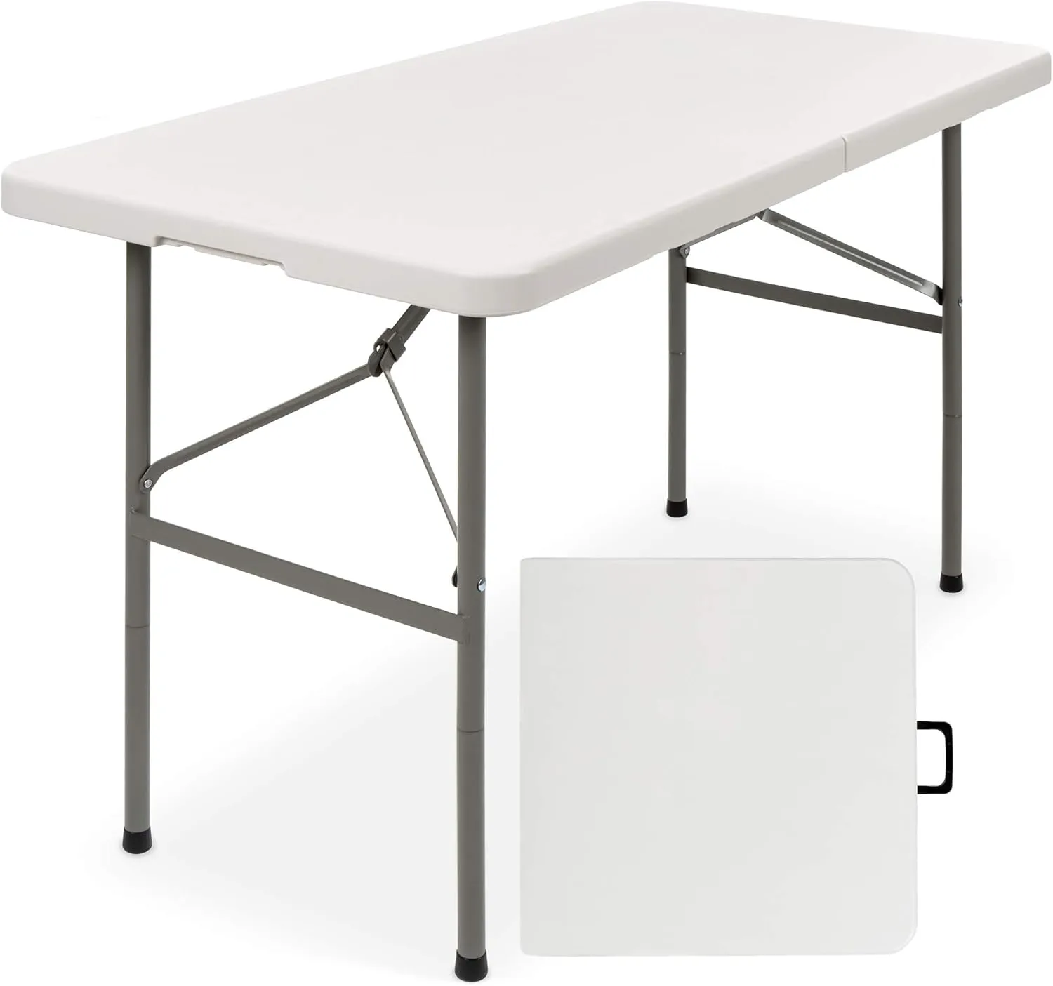 Best Choice Products 4ft Plastic Folding Table, Indoor Outdoor Heavy Duty Portable w/Handle, Lock for Picnic, Party, Camping - White