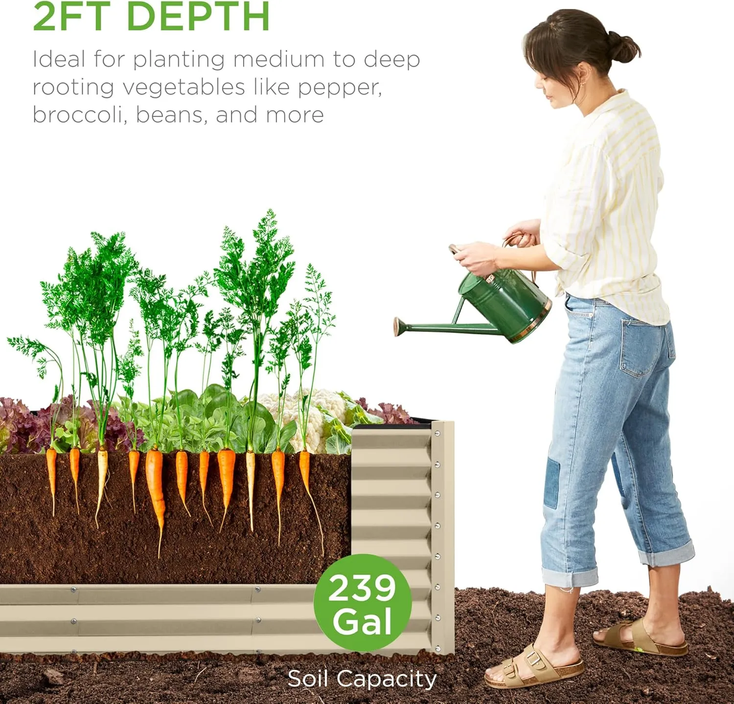 Best Choice Products 8x2x2ft Outdoor Metal Raised Garden Bed, Rectangular Deep Root Planter Box for Vegetables, Flowers, Herbs, and Succulents w/ 239 Gallon Capacity - Beige