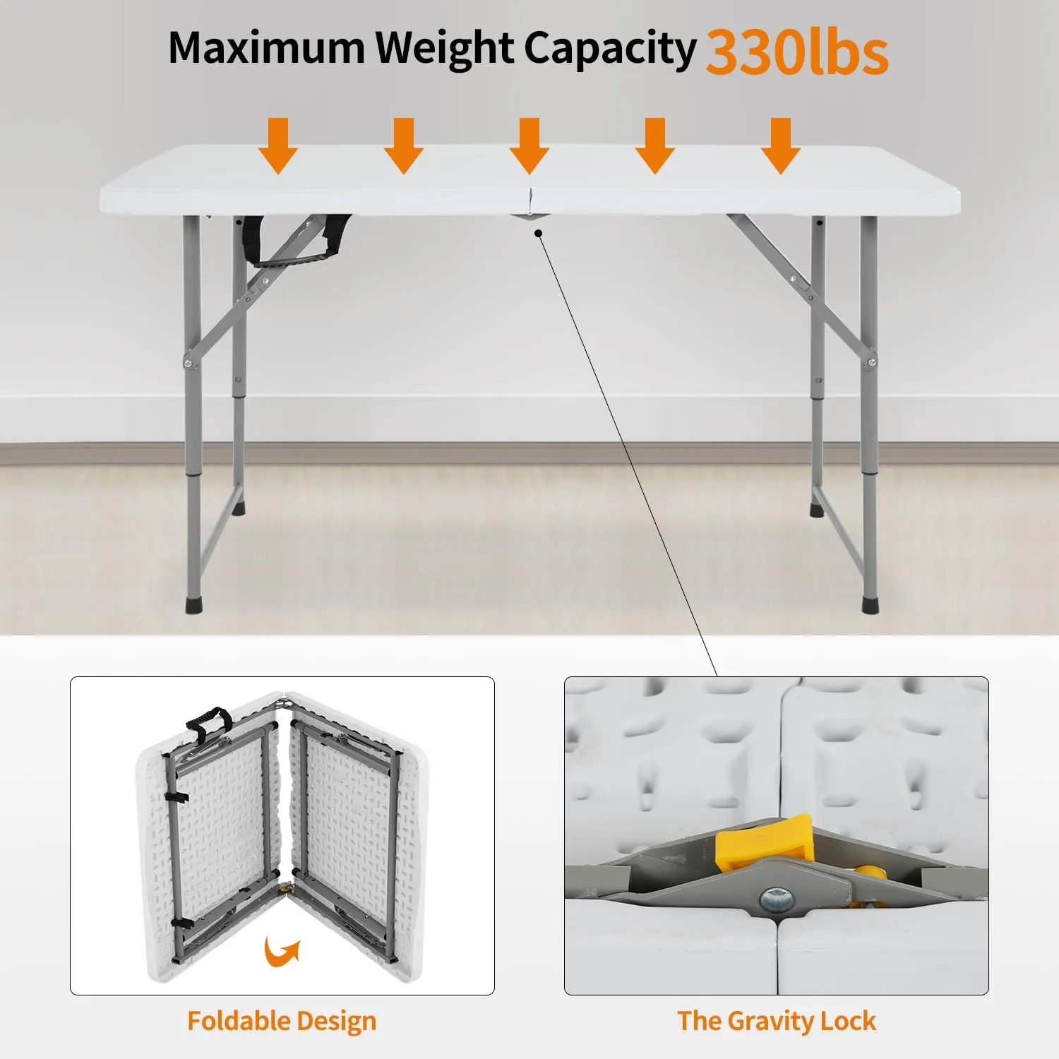 BestOffice Camping Folding 4 Foot Plastic Table, White