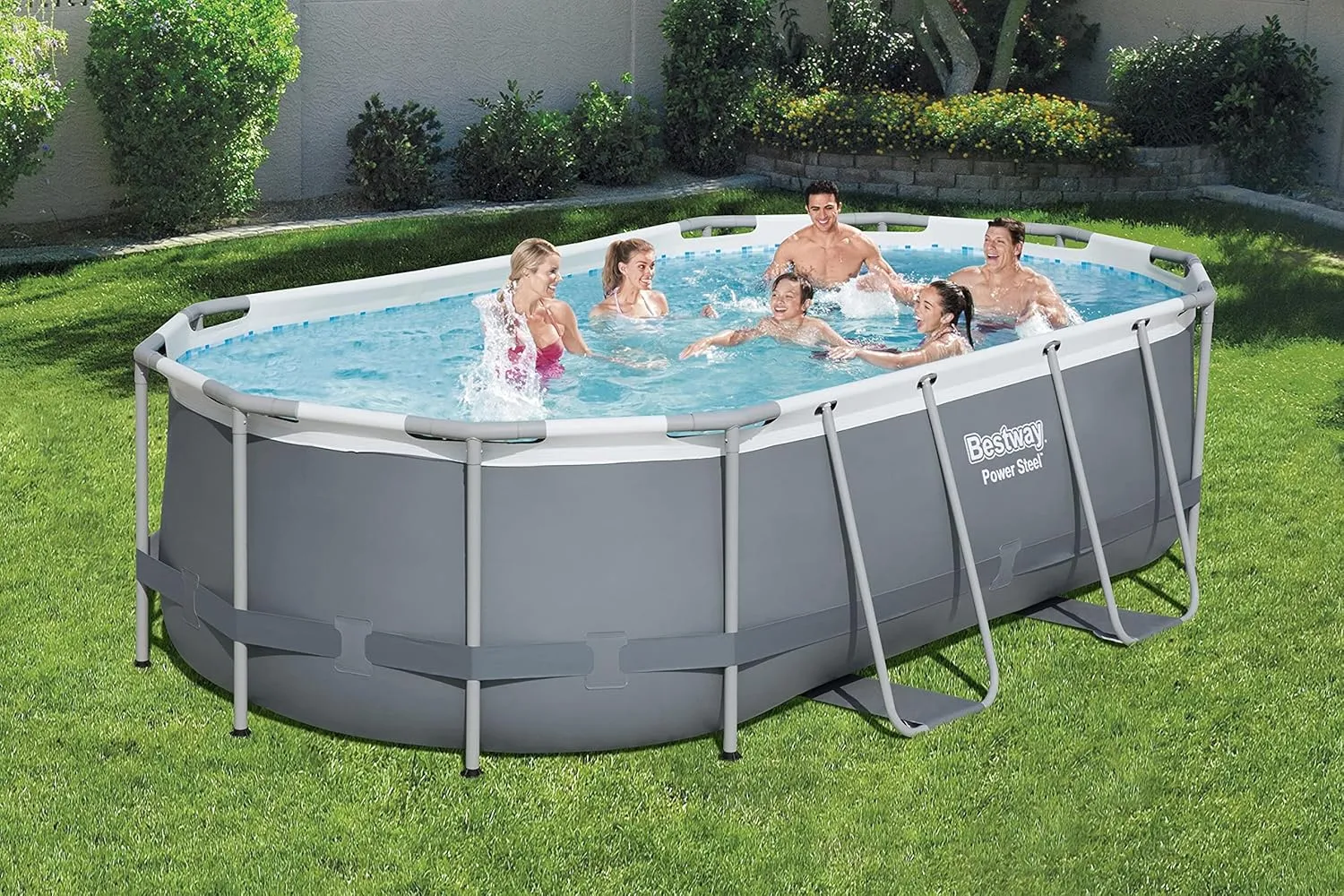 Bestway Power Steel 14' x 8'2" x 39.5" Oval Above Ground Pool Set | Includes 530gal Filter Pump, Ladder, ChemConnect Dispener
