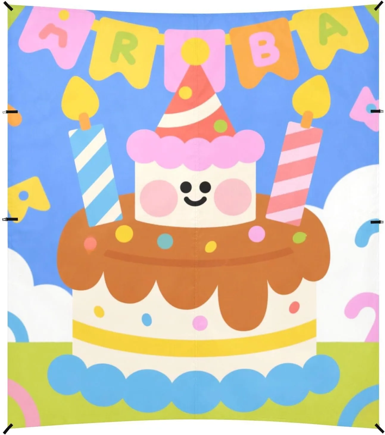 Birthday Cake Cartoon Colorful Foldable Beach Canopy UPF50 Lightweight Large Sun Shade with Sandbags and Shovel for Camping, Picnics, Backyard