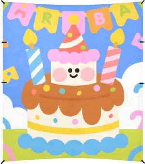 Birthday Cake Cartoon Colorful Foldable Beach Canopy UPF50 Lightweight Large Sun Shade with Sandbags and Shovel for Camping, Picnics, Backyard