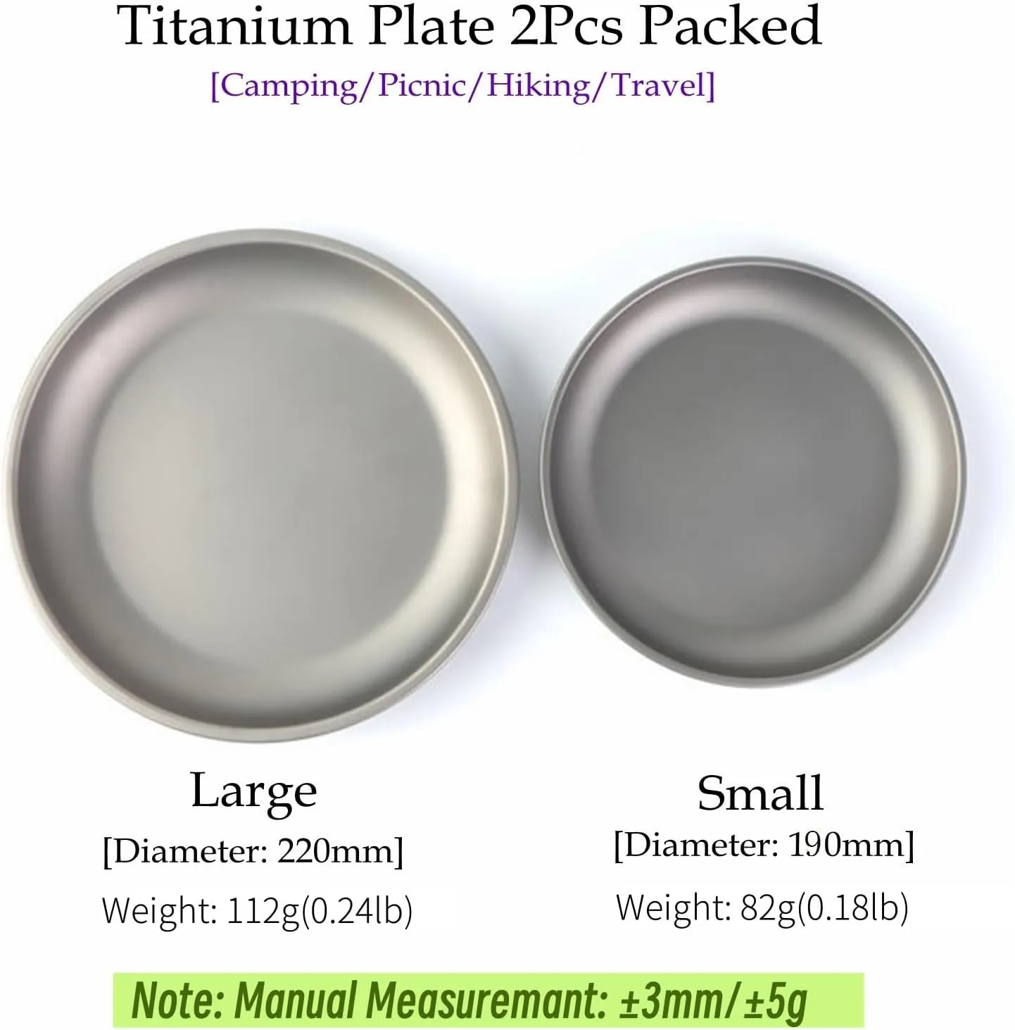 BIVOUAC Titanium Plate Camping Dish Outdoor Tableware Ultralight Pan (2Pcs Plates (Large Small))