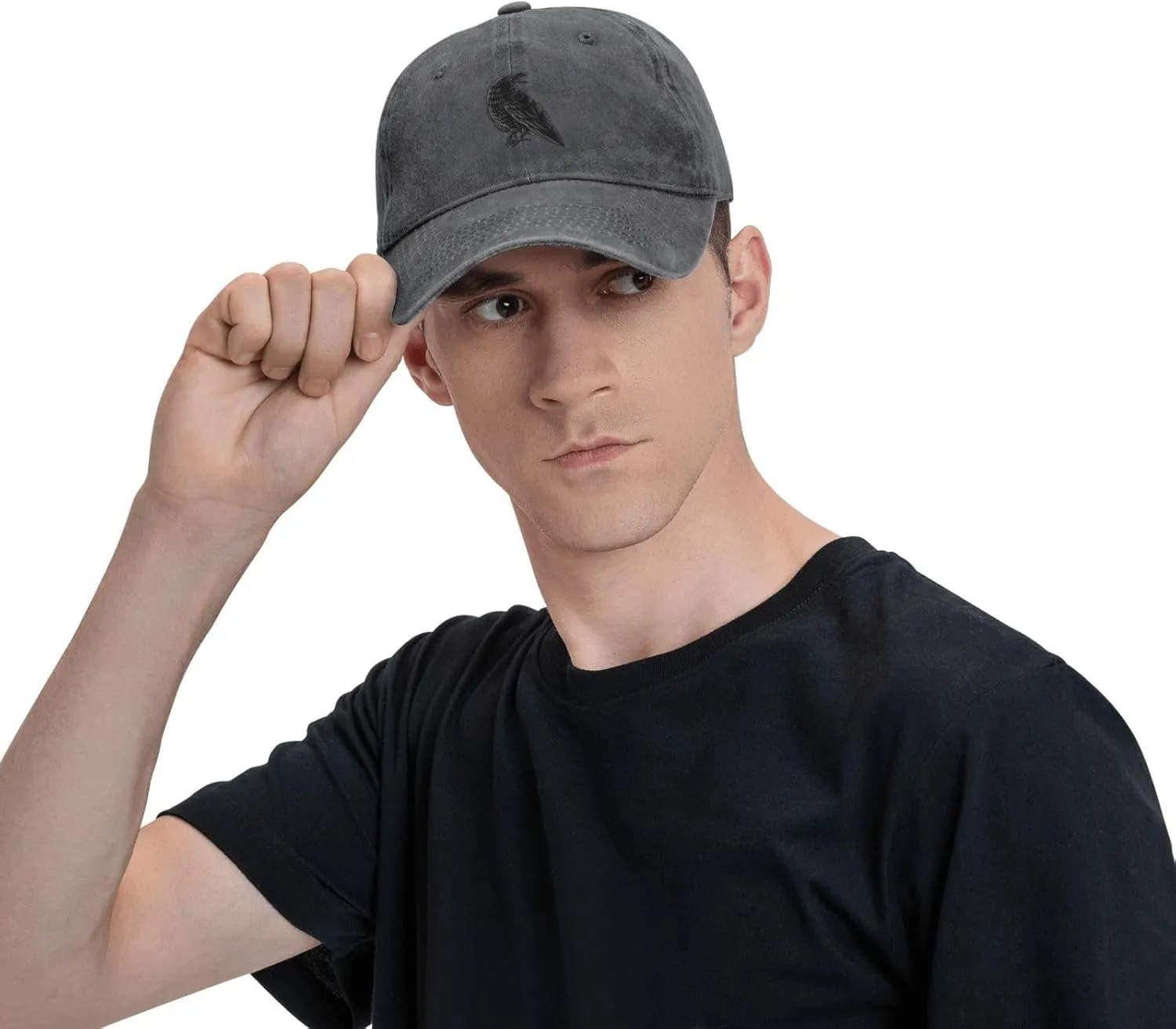 Black Raven Trucker Hat for Men Women Denim Baseball Cap Dad Hat Golf Hats