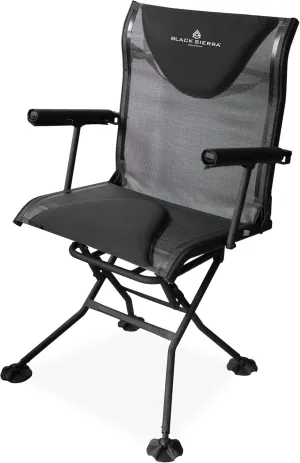 Black Sierra Deluxe 360° Swivel Blind Chair, Portable Silent Stealth Hunting Chair, Rotating Folding Outdoor Chair with Padding and Armrests, Supports 300 lbs