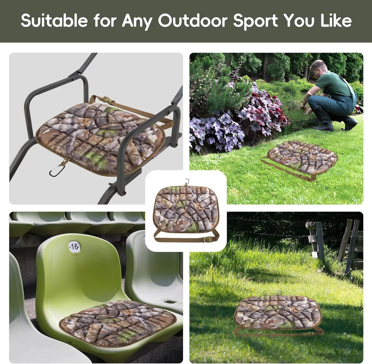 BLISSWILL Hunting seat Cushion，Stadium Cushion，100% Memory Foam Silent Lightweight for Camping, Hunting, Fishing，Camping，Outdoor