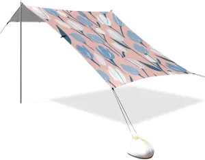 Blue and White Tulips Pastel Designed UPF50  Protection Foldable Beach Cabana Waterproof Large Sun Shade with Sturdy Poles, Sandbags and Shovel for Family Travel casitas de Playa para cubrir