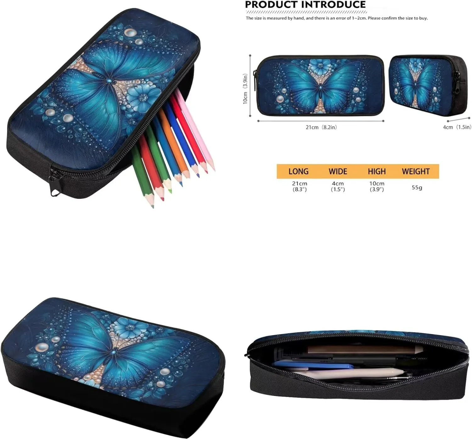 Blue Butterflyt Backpack Lunchbox Set for Girls Lightweight Set Preschool Bag for Ages 6-8 Leak Proof Lunch Box Lightweight 3 Pack