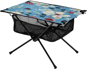 Blue Flower Pattern Portable Folding Camping Table, Compact Lightweight Beach Table with Carrying Bag for Outdoor Picnics, BBQs, Camp