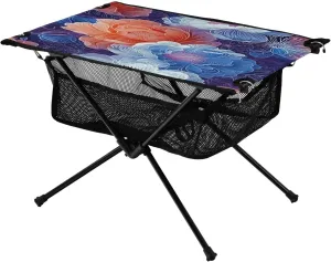 Blue Orange Floral Portable Folding Camping Table, Compact Lightweight Beach Table with Carrying Bag for Outdoor Picnics, BBQs, Camp