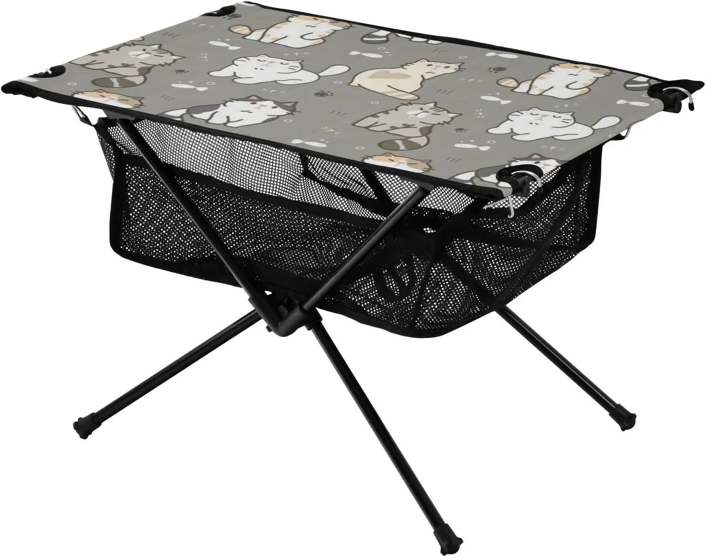 Bolaz Outdoor Folding Portable Picnic Camping Table-Cartoon cat pattern2,Storage Mesh for Camping Gear Accessories, Hiking, Mountaineering, Outdoor Travel