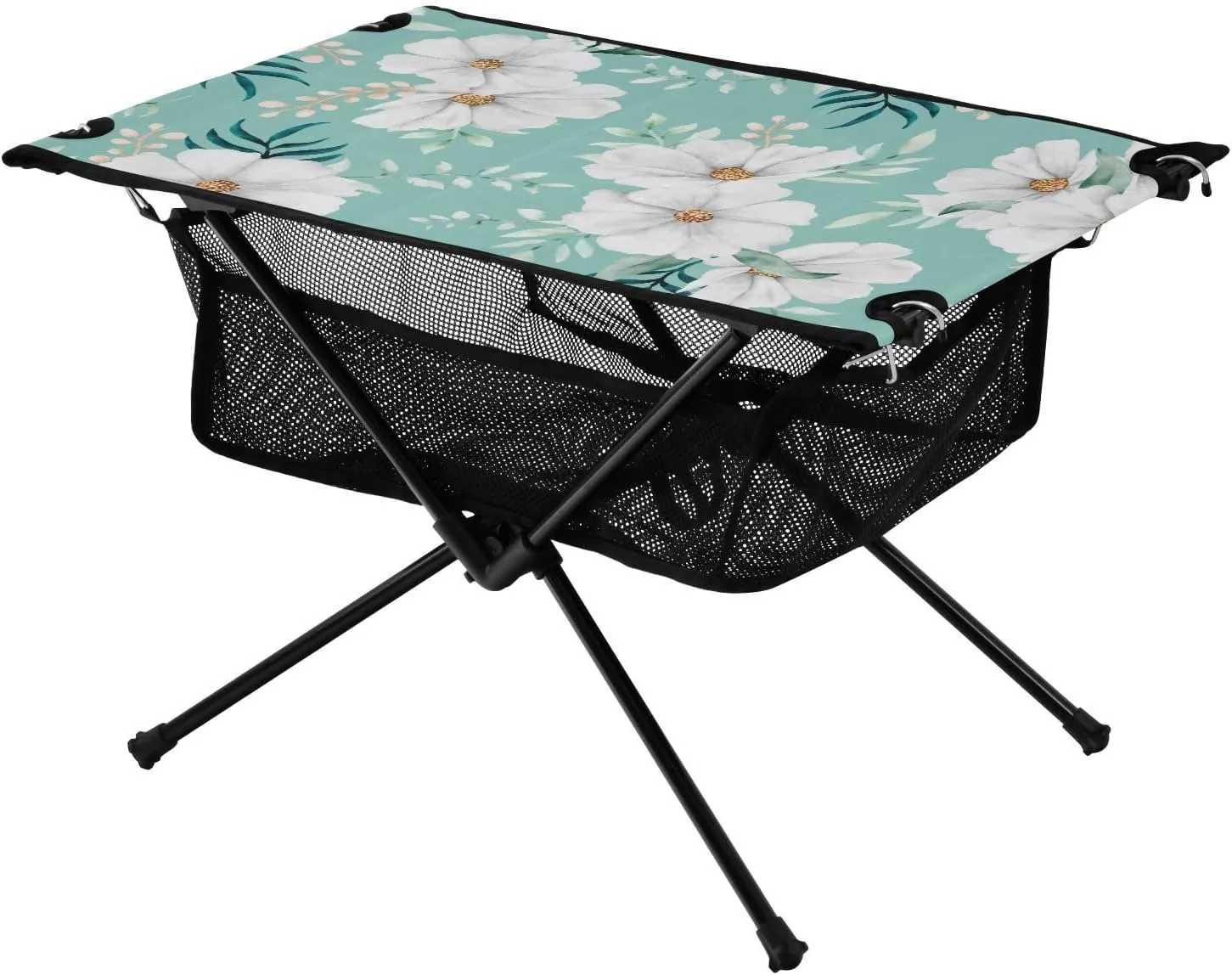 Bolaz Outdoor Folding Portable Picnic Camping Table-White Daisy on Blue,Storage Mesh for Camping Gear Accessories, Hiking, Mountaineering, Outdoor Travel