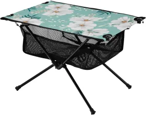 Bolaz Outdoor Folding Portable Picnic Camping Table-White Daisy on Blue,Storage Mesh for Camping Gear Accessories, Hiking, Mountaineering, Outdoor Travel