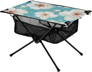 Bolaz Outdoor Folding Portable Picnic Camping Table-White Flowers 3,Storage Mesh for Camping Gear Accessories, Hiking, Mountaineering, Outdoor Travel