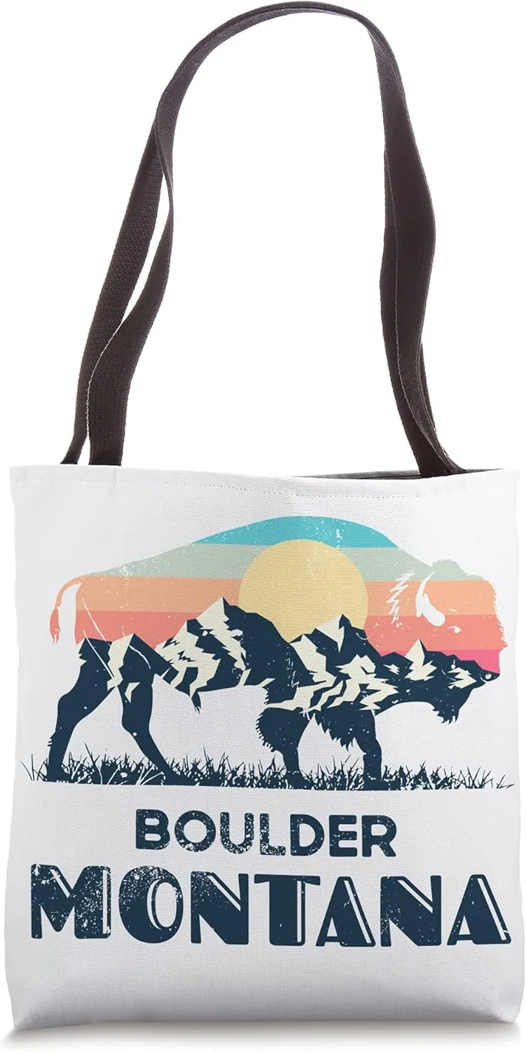 Boulder Montana Vintage Hiking Bison Nature Tote Bag
