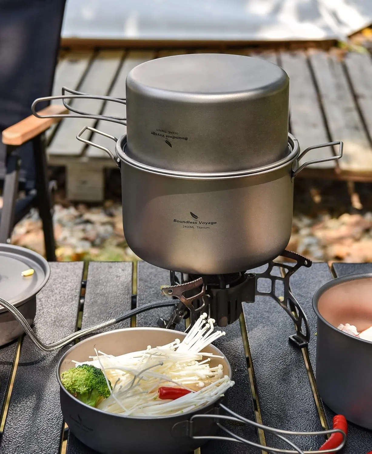 Boundless Voyage Camping Cookware Lightweight Cooking Pot Set Titanium Pot Portable for Outdoor Cooking Traveling Hiking Trekking Backpacking, 1-5 Person