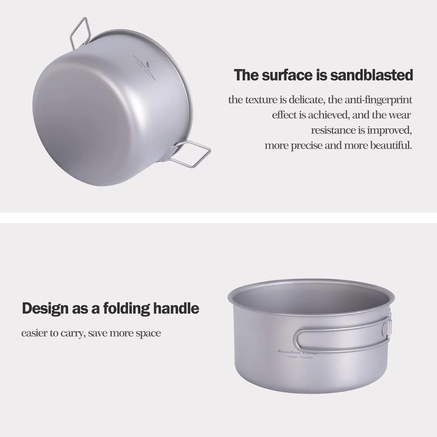 Boundless Voyage Camping Cookware Lightweight Cooking Pot Set Titanium Pot Portable for Outdoor Cooking Traveling Hiking Trekking Backpacking, 1-5 Person