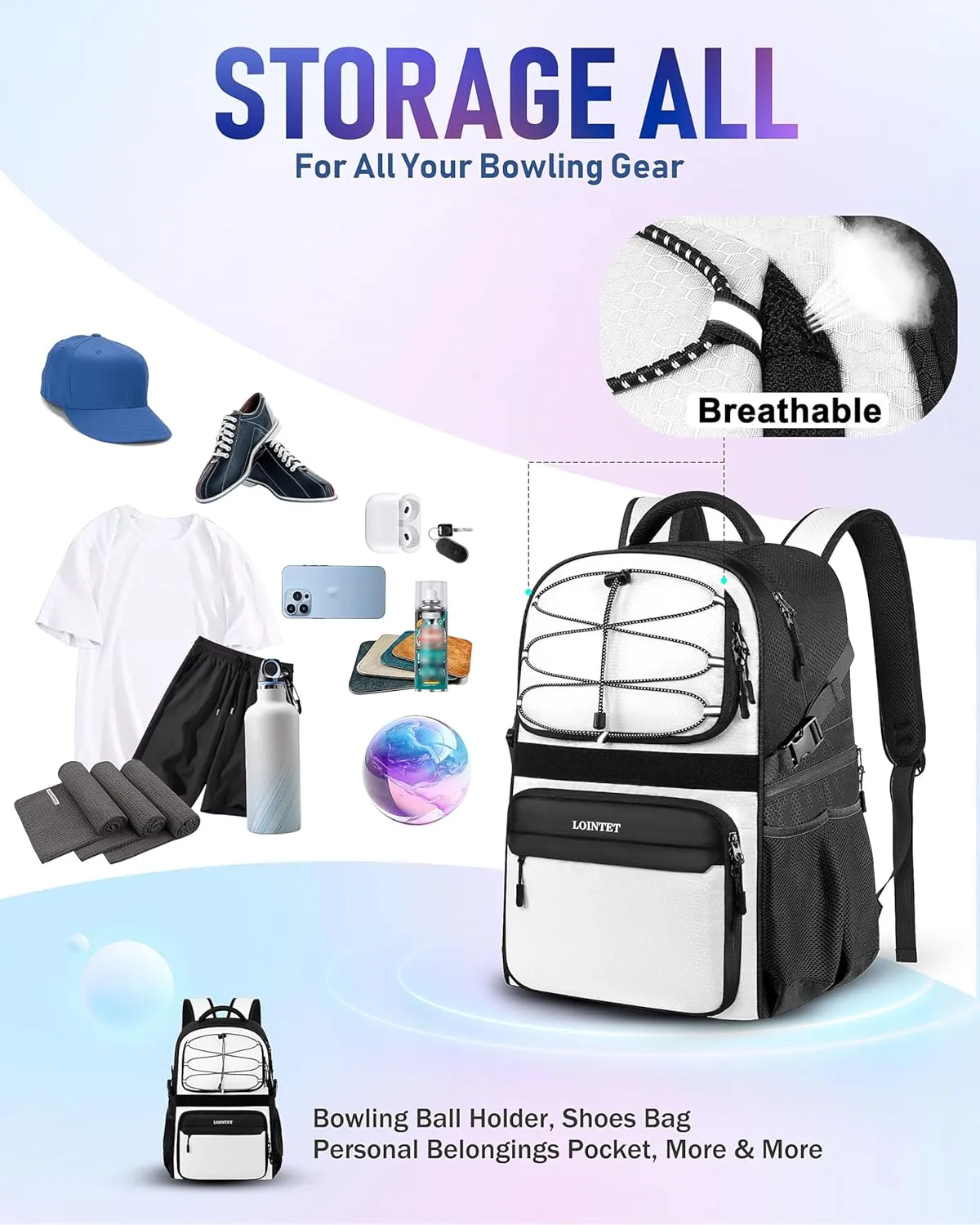 Bowling Ball Bag - Single Ball Backpack with Shoe Bag, Up to Size 16, Padded Holder