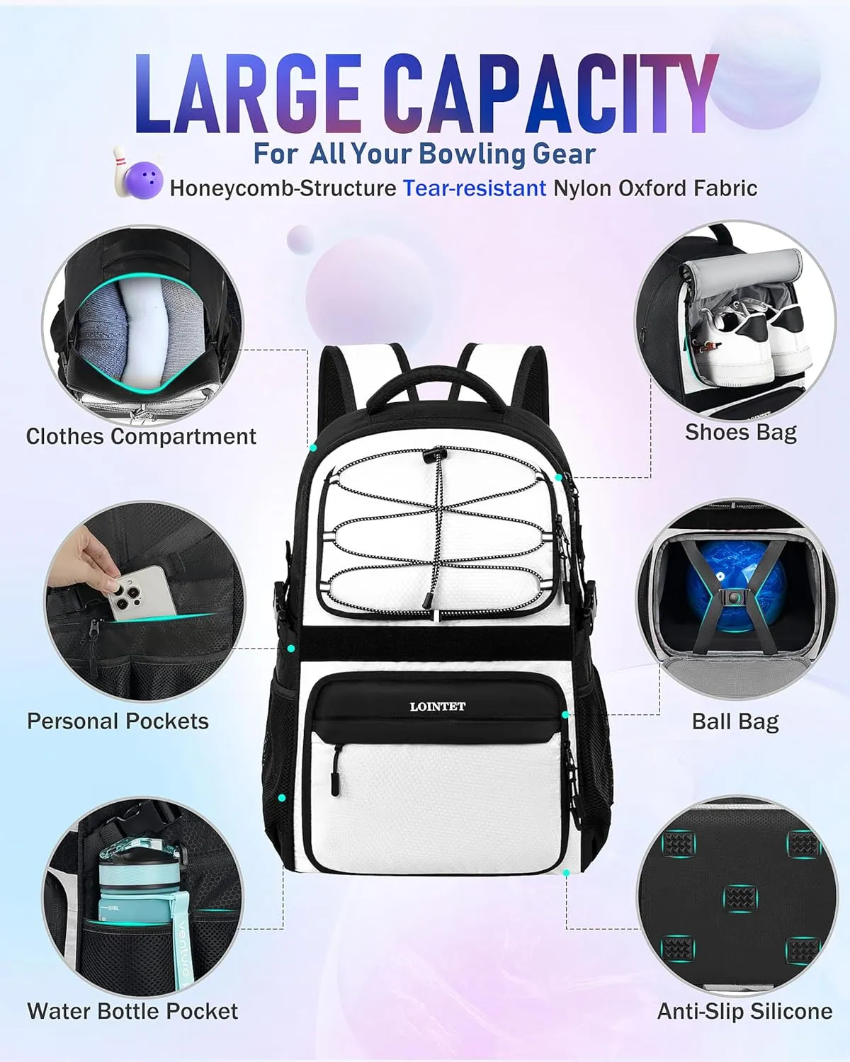 Bowling Ball Bag - Single Ball Backpack with Shoe Bag, Up to Size 16, Padded Holder