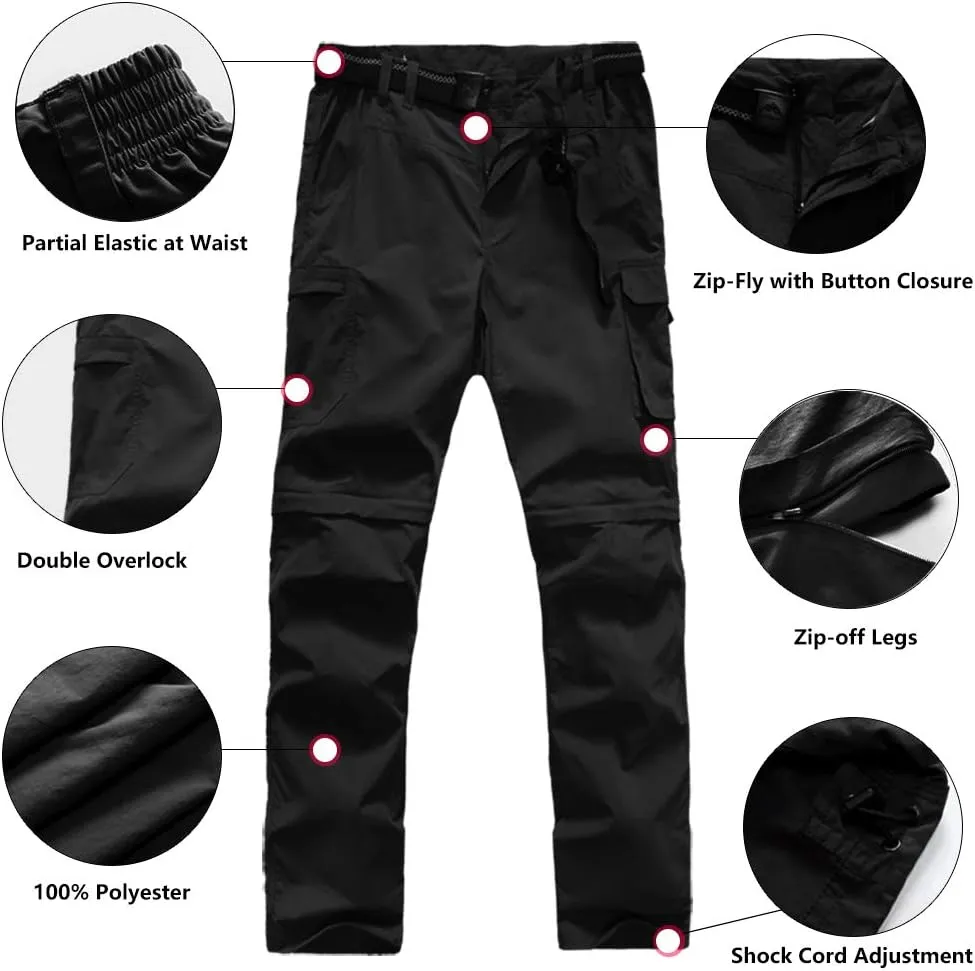 Boy’s Convertible Hiking Pants Lightweight Quick Dry Zip Off Pants for Kids Youth Outdoor UPF 50  Casual Cargo Trousers