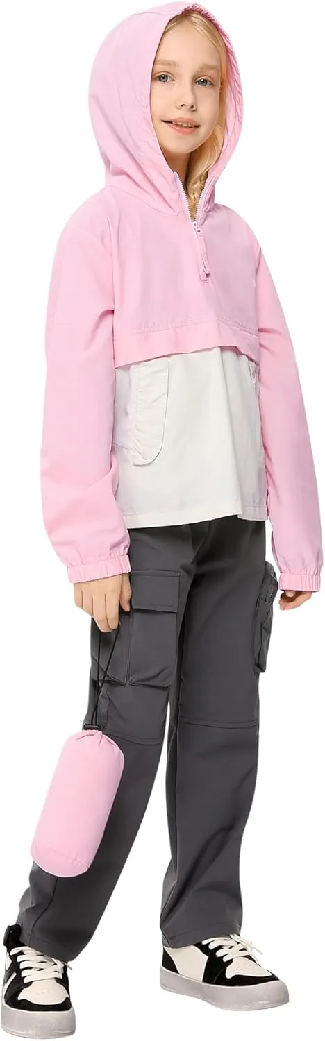Boys Girls Packable Rain Jacket Lightweight Waterproof Hooded Raincoats Windproof Size 3-12Y