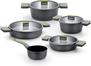 BRA LIFE – 9 Pieces of Cast Aluminium 100% Recycled, Non-Stick Reinforced Ceramic without PFOA without PTFE, Suitable for All Types of Cookers and Induction