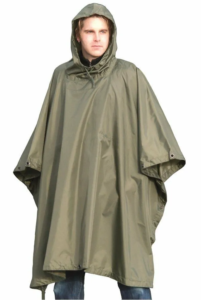 Brand army style waterproof rain RipStop poncho cape military O.D olive green