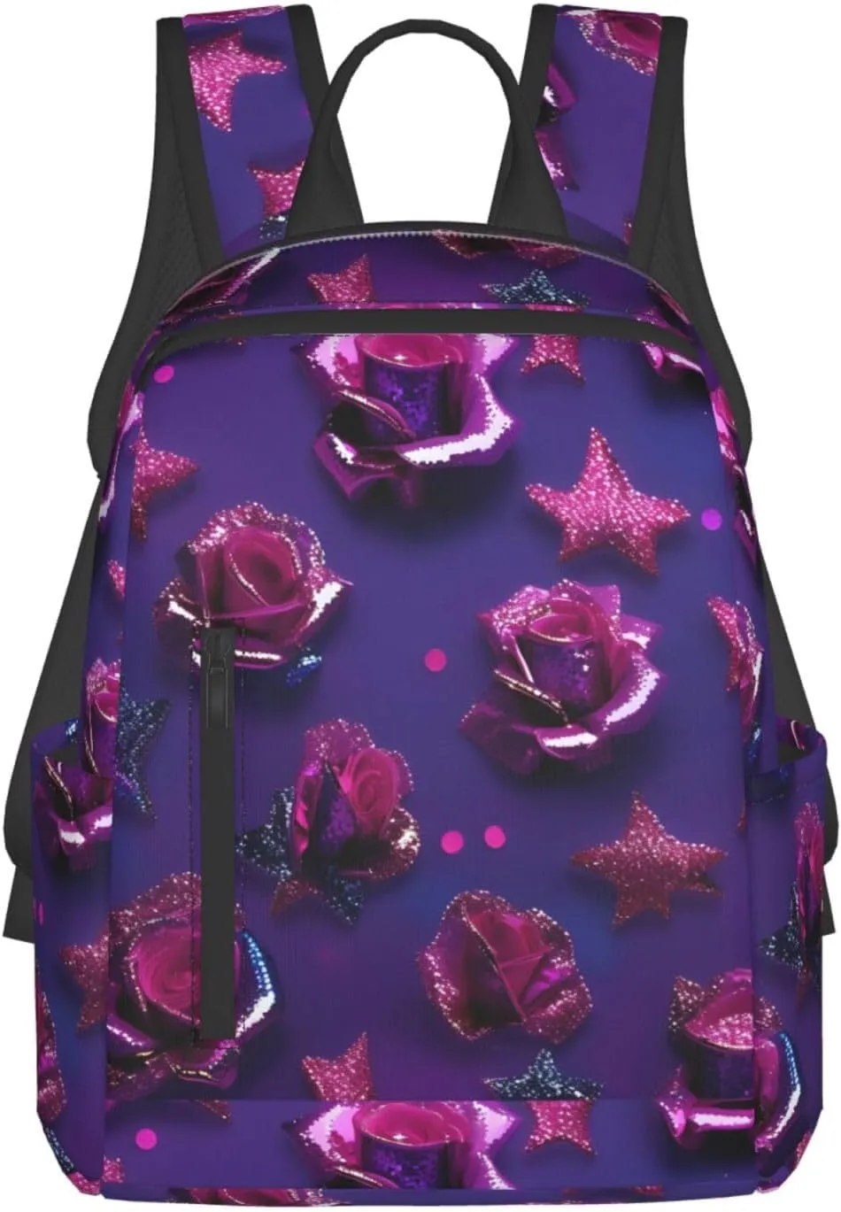 BREAUX Glitter Sequin rose print Lightweight Backpack for Travel Casual Shoulder Bag Laptop Backpack Fit for Leisure Day