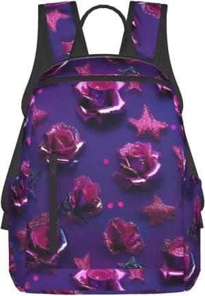 BREAUX Glitter Sequin rose print Lightweight Backpack for Travel Casual Shoulder Bag Laptop Backpack Fit for Leisure Day