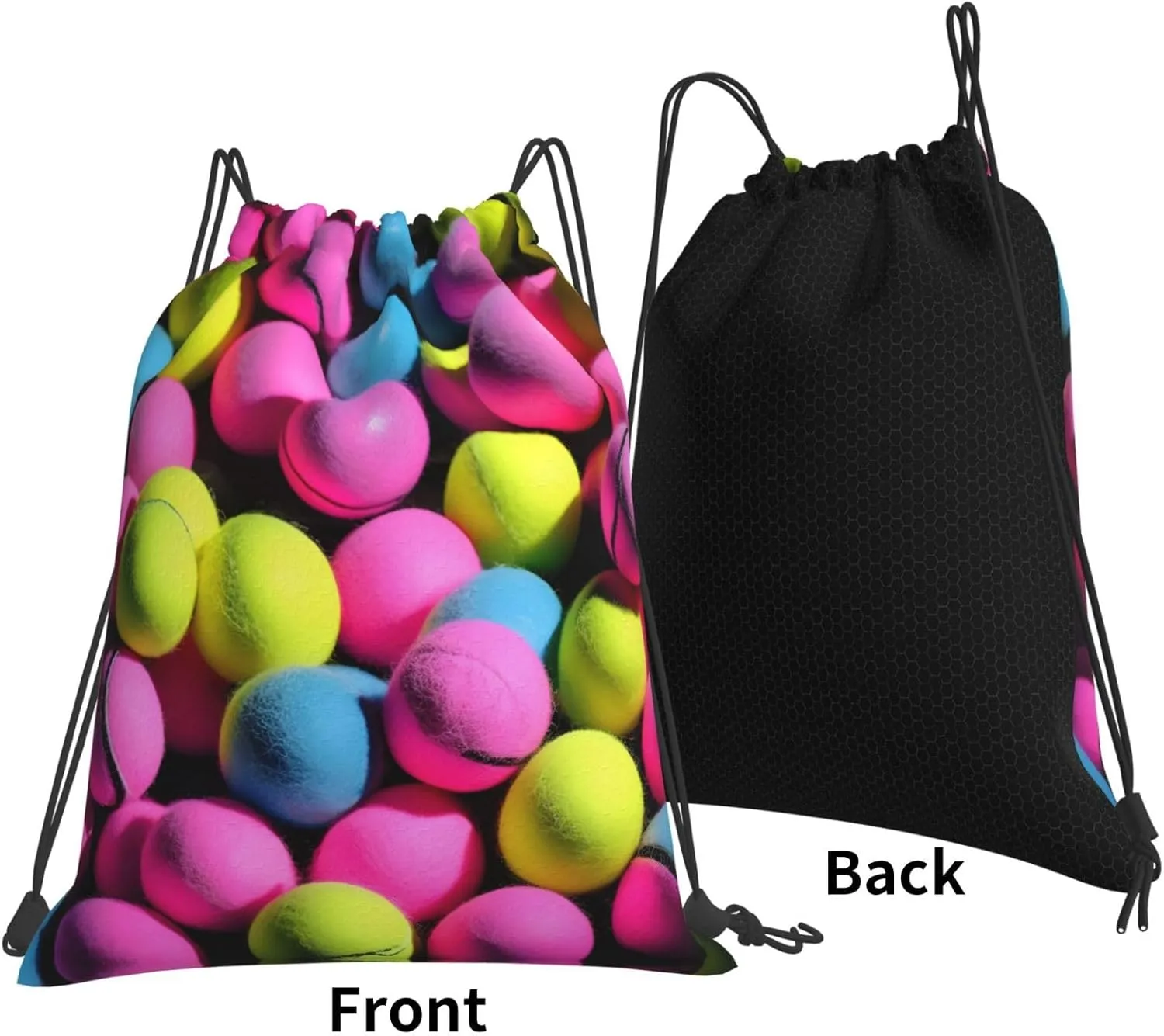 Bright Pink Tennis Balls Print Sports Drawstring Backpack,Water Resistant Bag, Gym Backpack for Women Men